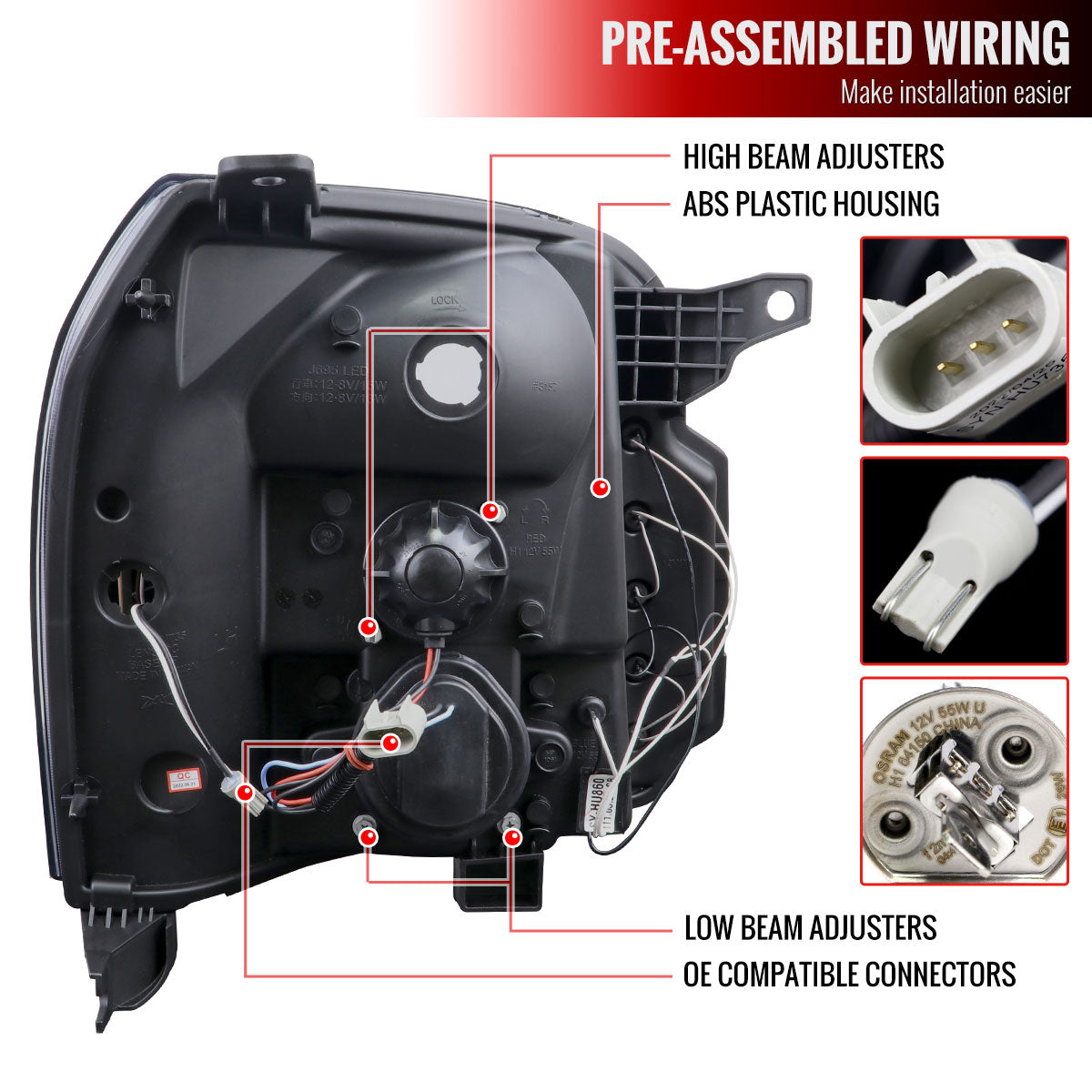 2007-2014 GMC Yukon/Yukon XL 1500/2500 LED U-Bar Projector Headlights (Jet Black Housing/Clear Lens)