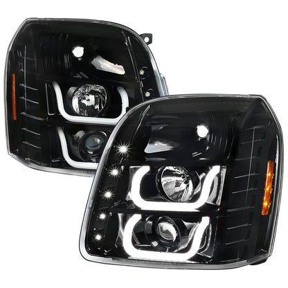 2007-2014 GMC Yukon/Yukon XL 1500/2500 LED U-Bar Projector Headlights (Jet Black Housing/Clear Lens)