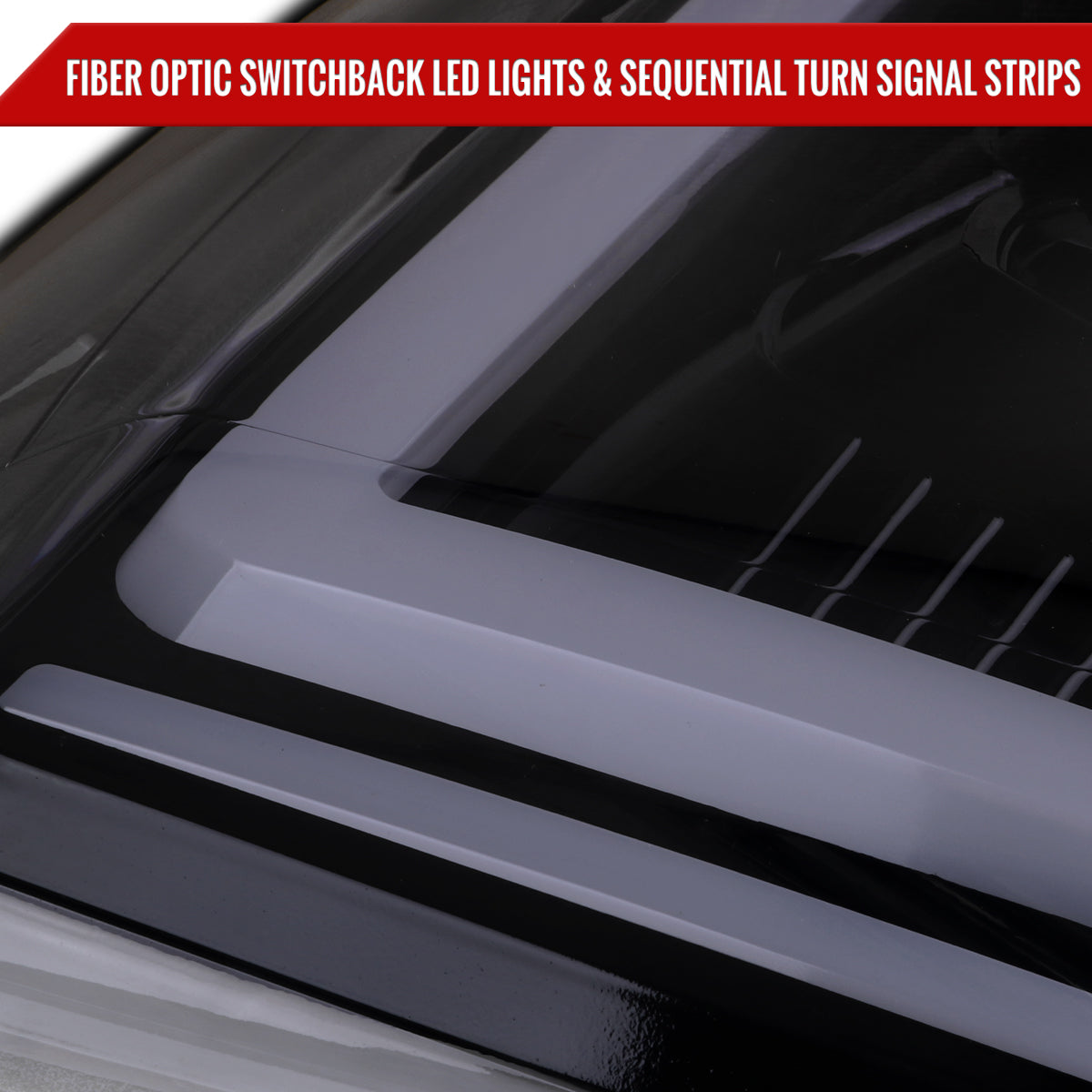 2007-2014 GMC Yukon/XL 1500/XL 2500 Switchback Sequential LED Turn Signal Projector Headlights (Glossy Black Housing/Smoked Lens)