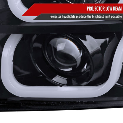2007-2014 GMC Yukon/Yukon XL 1500/2500 LED U-Bar Projector Headlights (Glossy Black Housing/Light Smoked Lens)
