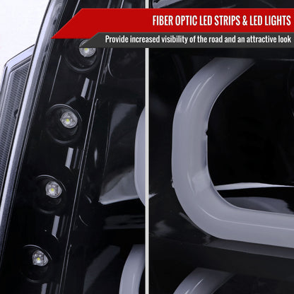 2007-2014 GMC Yukon/Yukon XL 1500/2500 LED U-Bar Projector Headlights (Glossy Black Housing/Light Smoked Lens)