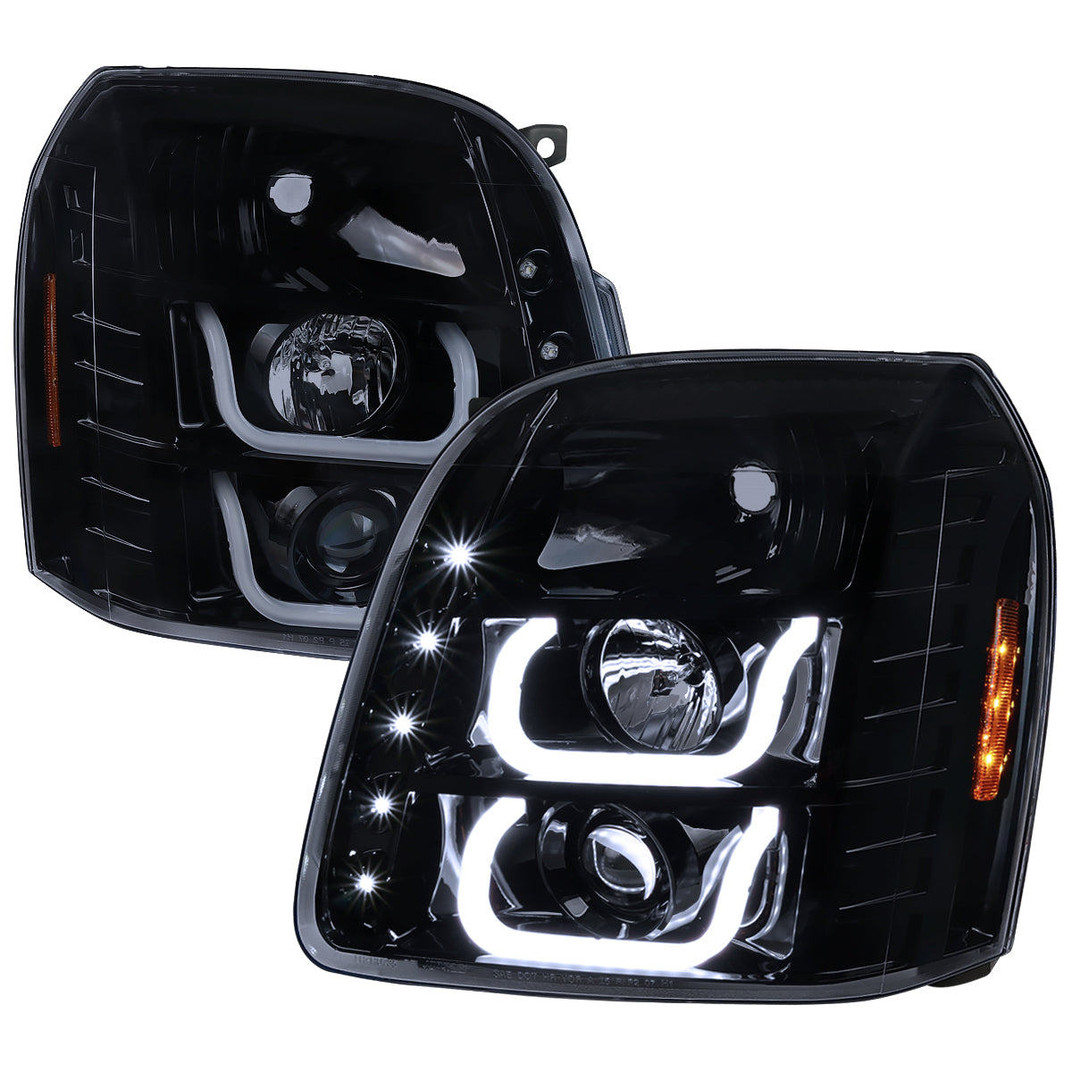 2007-2014 GMC Yukon/Yukon XL 1500/2500 LED U-Bar Projector Headlights (Glossy Black Housing/Light Smoked Lens)