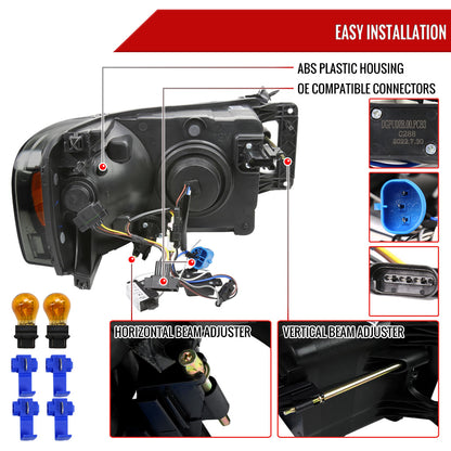 2002-2005 Dodge Ram 1500 / 2003-2005 Dodge Ram 2500 / 3500 LED Tube Projector Headlights (Chrome Housing/Smoked Lens)