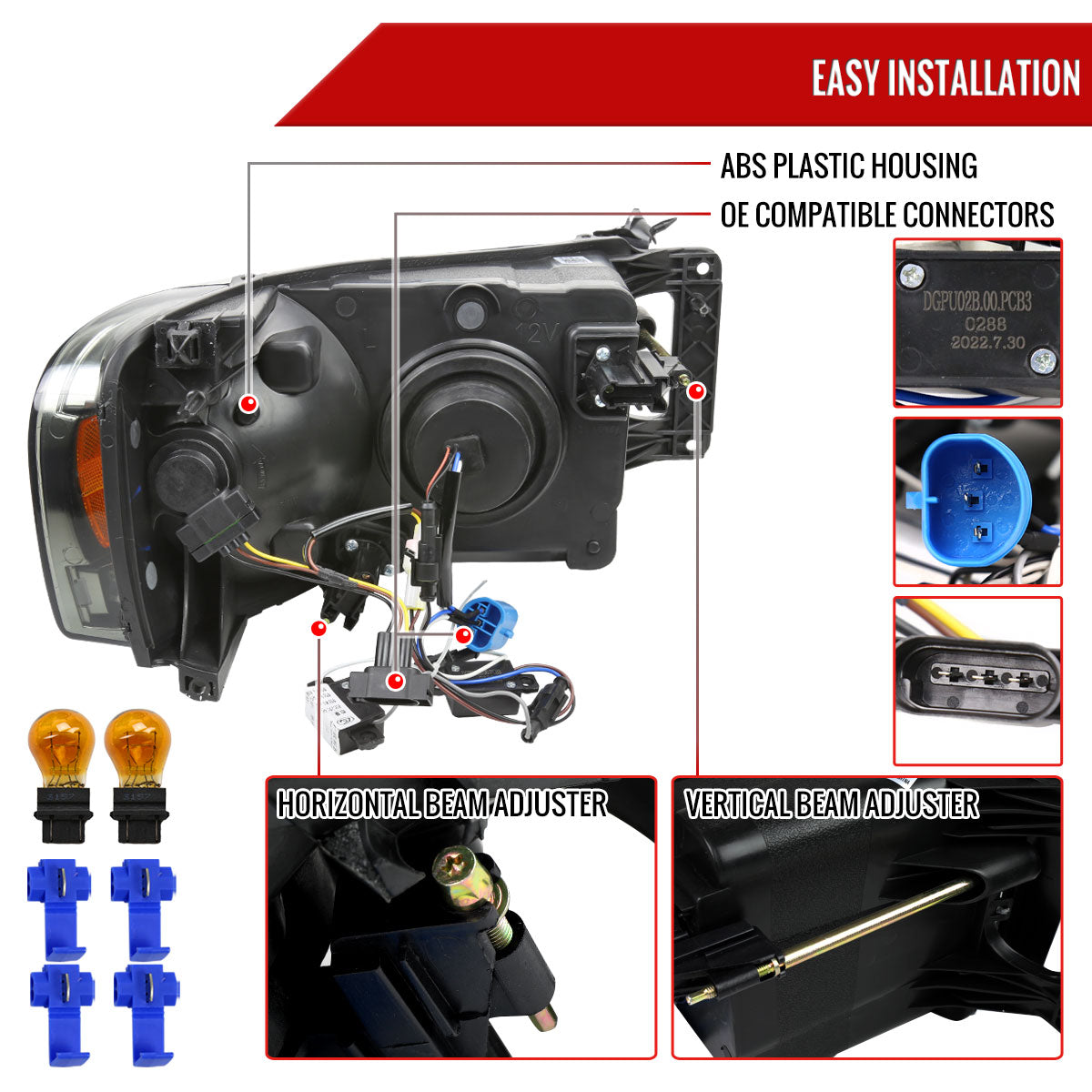 2002-2005 Dodge Ram 1500 / 2003-2005 Dodge Ram 2500 / 3500 LED Tube Projector Headlights(Matte Black Housing/Clear Lens)