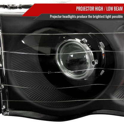 2002-2005 Dodge RAM 1500/ 2003-2005 RAM 2500 3500 Projector Headlights w/ Amber Reflectors (Matte Black Housing/Clear Lens)
