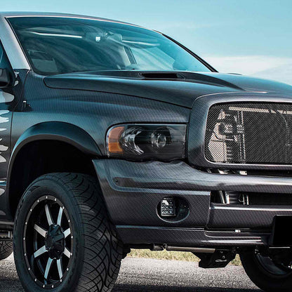 2002-2005 Dodge RAM 1500/ 2003-2005 RAM 2500 3500 Projector Headlights w/ Amber Reflectors (Matte Black Housing/Clear Lens)