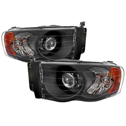 2002-2005 Dodge RAM 1500/ 2003-2005 RAM 2500 3500 Projector Headlights w/ Amber Reflectors (Matte Black Housing/Clear Lens)