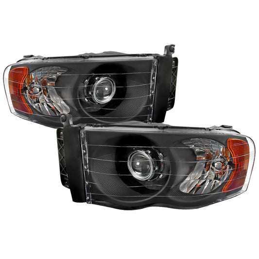 2002-2005 Dodge RAM 1500/ 2003-2005 RAM 2500 3500 Projector Headlights w/ Amber Reflectors (Matte Black Housing/Clear Lens)