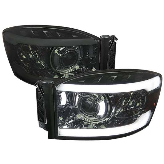 2006-2008 Dodge RAM 1500/ 2006-2009 Dodge RAM 2500/3500 LED Tube Projector Headlights (Chrome Housing/Smoked Lens)