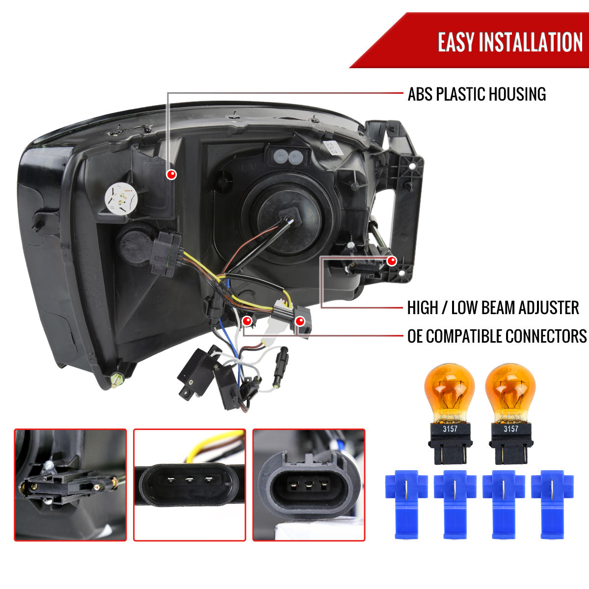 2006-2008 Dodge RAM 1500/ 2006-2009 Dodge RAM 2500/3500 LED Tube Projector Headlights (Matte Black Housing/Clear Lens)