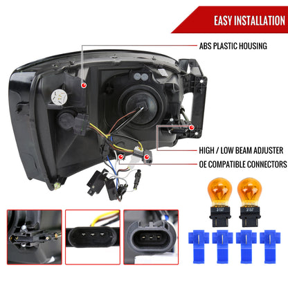 2006-2008 Dodge RAM 1500/ 2006-2009 Dodge RAM 2500/3500 LED Tube Projector Headlights (Matte Black Housing/Clear Lens)