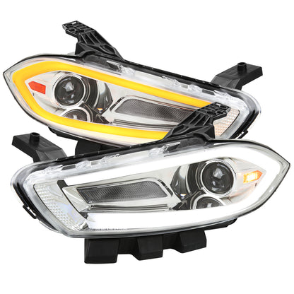 2013-2016 Dodge Dart Switchback Sequential Animated LED Bar Projector Headlights (Chrome Housing/Clear Lens)