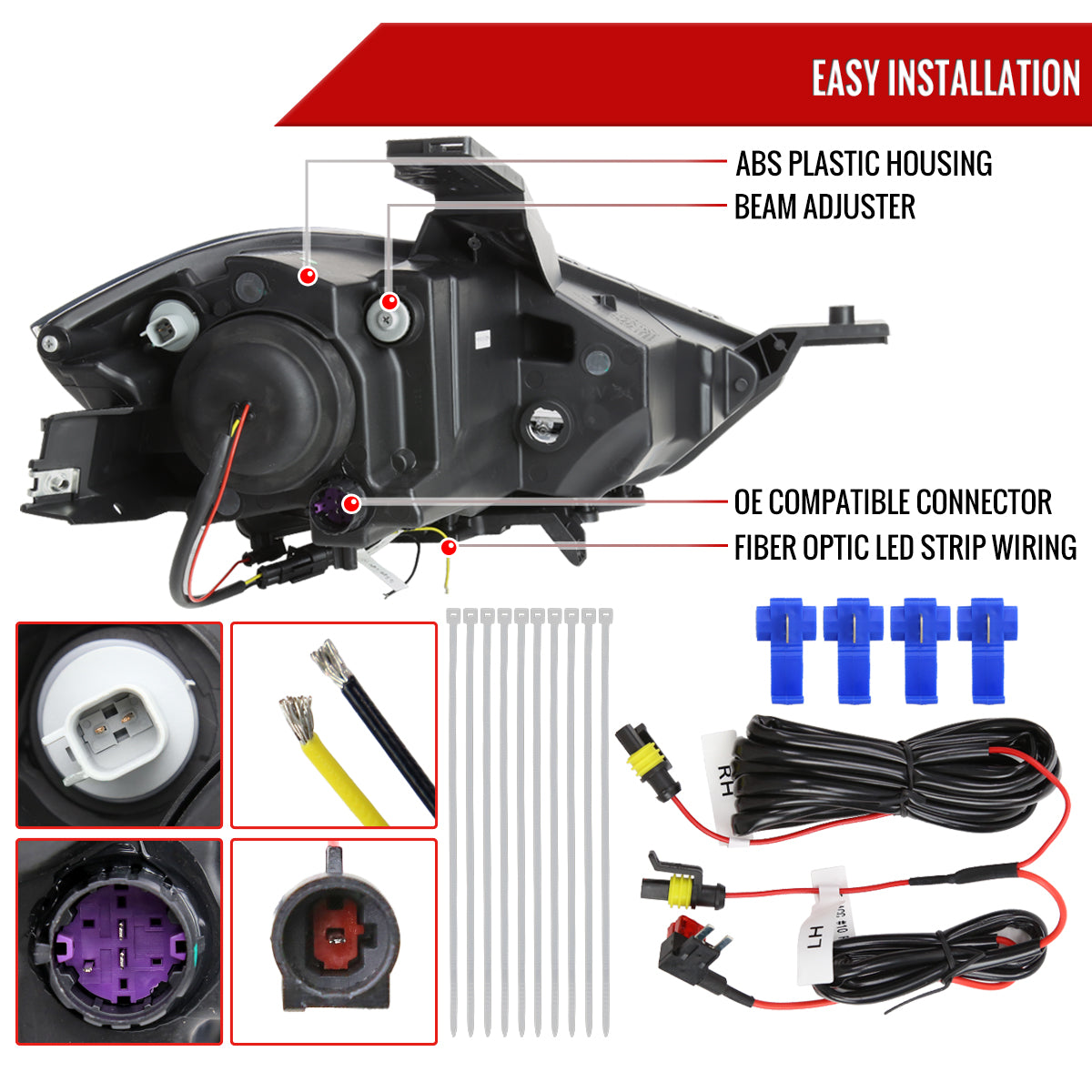 2013-2016 Dodge Dart Switchback Sequential Animated LED Bar Projector Headlights (Matte Black Housing/Smoked Lens)