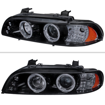 1996-2003 BMW E39 5 Series Dual Halo Projector Headlights (Glossy Black Housing/Smoked Lens)