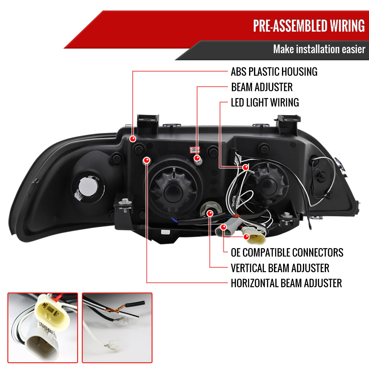 1996-2003 BMW E39 5 Series Dual Halo Projector Headlights (Glossy Black Housing/Smoked Lens)