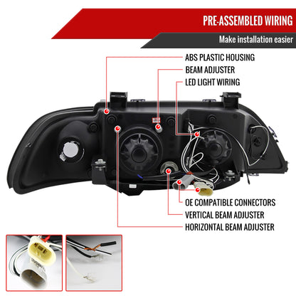 1996-2003 BMW E39 5 Series Dual Halo Projector Headlights (Glossy Black Housing/Smoked Lens)