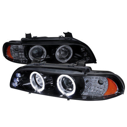 1996-2003 BMW E39 5 Series Dual Halo Projector Headlights (Glossy Black Housing/Smoked Lens)