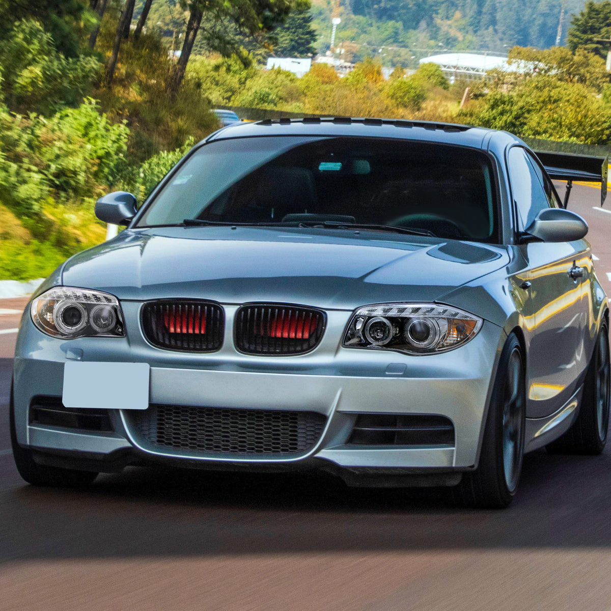 2004-2013 BMW E81 E82 E87 E88 Dual Halo Projector Headlights w/ LED Light Strip (Chrome Housing/Clear Lens)