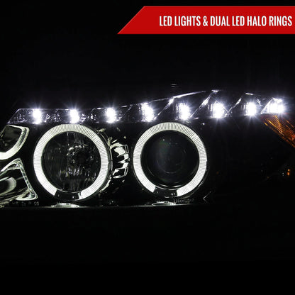 2006-2008 BMW E90 3 Series Sedan Dual Halo Projector Headlights w/ LED Light Strip (Chrome Housing/Clear Lens)