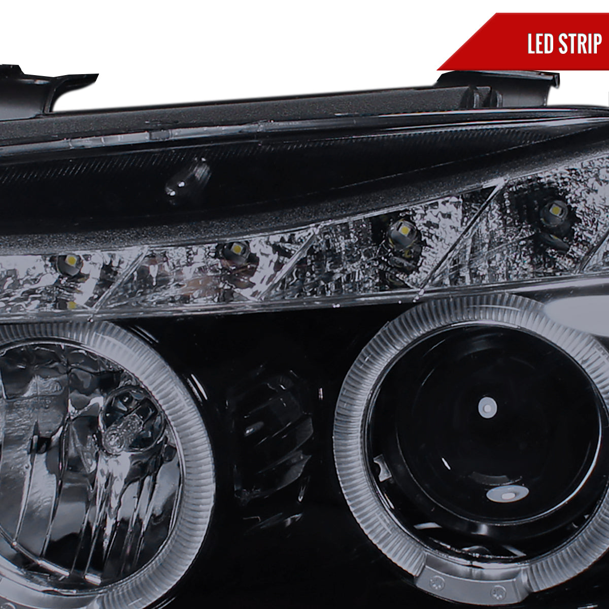 2006-2008 BMW E90 3 Series Sedan Dual Halo Projector Headlights w/ LED Light Strip (Glossy Black Housing/Smoked Lens)