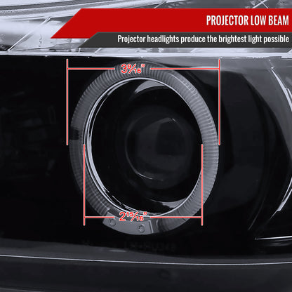 2006-2008 BMW E90 3 Series Sedan Dual Halo Projector Headlights w/ LED Light Strip & LED Turn Signal Lights (Glossy Black/Smoked Lens)
