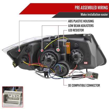 2006-2008 BMW E90 3 Series Sedan Dual Halo Projector Headlights w/ LED Light Strip & LED Turn Signal Lights (Matte Black Housing/Clear Lens)
