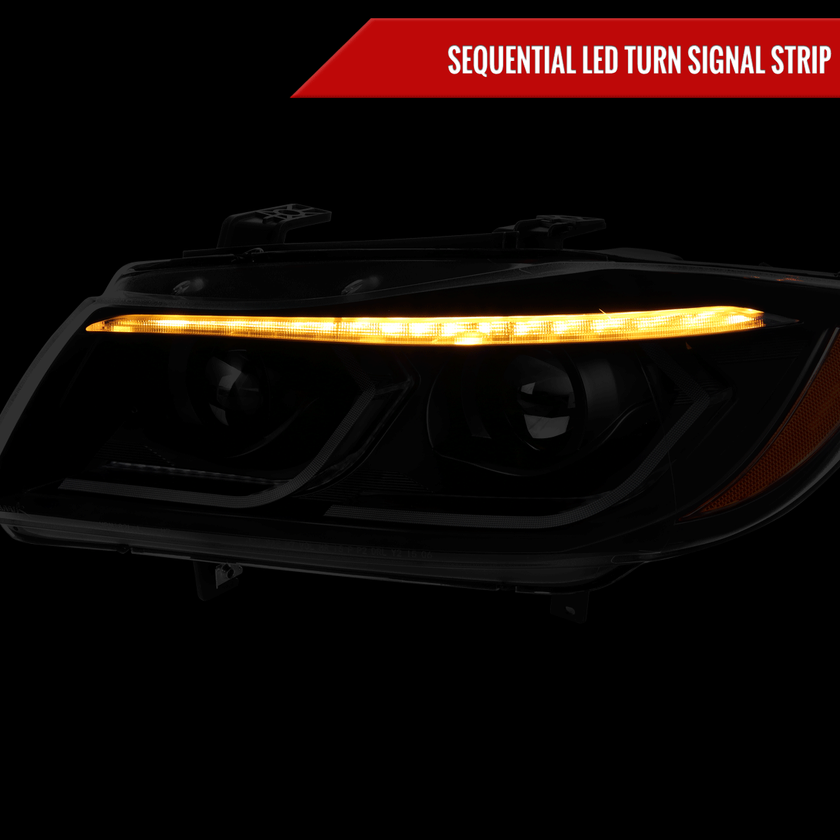 2006-2011 BMW E90 3 Series Sedan 3D Iced LED Dual Projector Headlights (Matte Black Housing/Clear Lens)