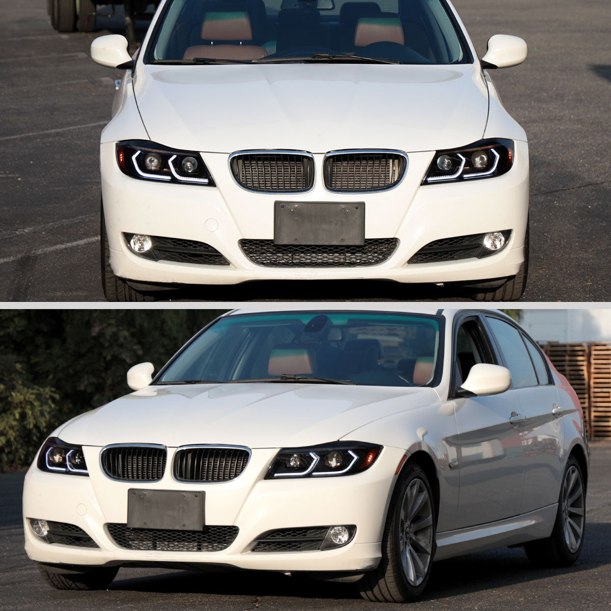 2006-2011 BMW E90 3 Series Sedan 3D Iced LED Dual Projector Headlights (Matte Black Housing/Smoked Lens)