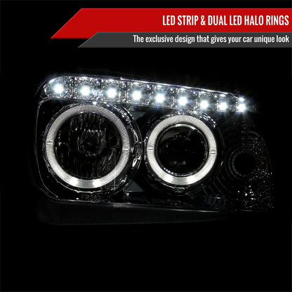 2005-2007 Ford Escape Dual Halo Projector Headlights w/ SMD LED Light Strip (Chrome Housing/Clear Lens)