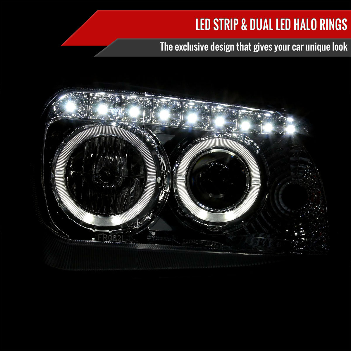 2005-2007 Ford Escape Dual Halo Projector Headlights w/ SMD LED Light Strip (Chrome Housing/Smoked Lens)
