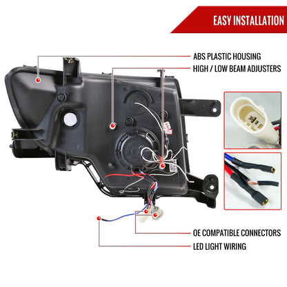 2007-2010 Ford Edge Halo Projector Headlights w/ LED Light Strip (Glossy Black Housing/Smoked Lens)