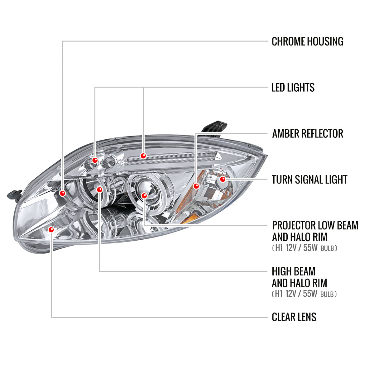 2006-2011 Mitsubishi Eclipse Dual Halo Projector Headlights (Chrome Housing/Clear Lens)