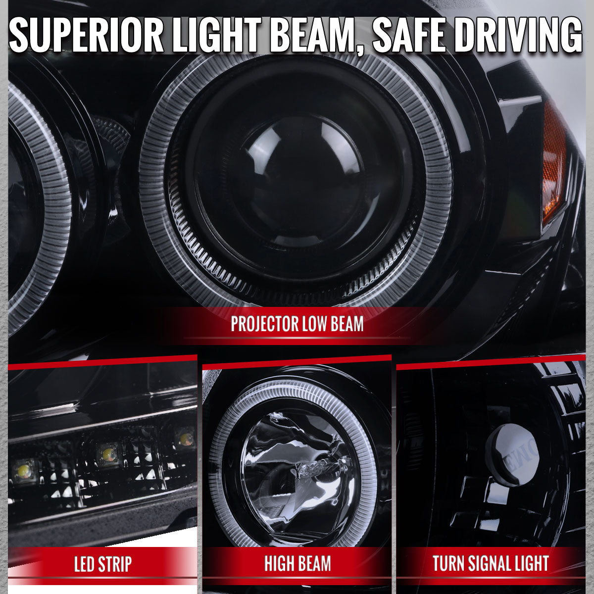 2002-2005 Ford Explorer Dual Halo Projector Headlights (Glossy Black Housing/Smoked Lens)