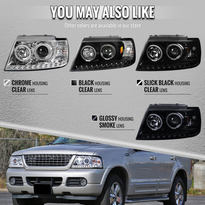 2002-2005 Ford Explorer Dual Halo Projector Headlights (Matte Black Housing/Clear Lens)