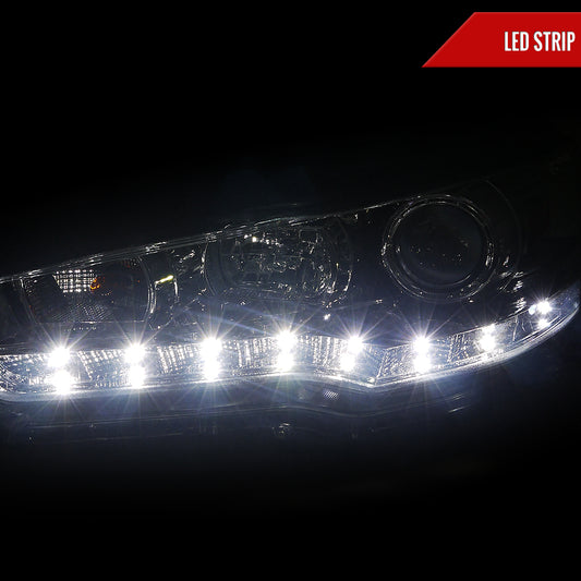 2008-2015 Mitsubishi Lancer EVO Projector Headlights w/ SMD LED Light Strip (Chrome Housing/Clear Lens)