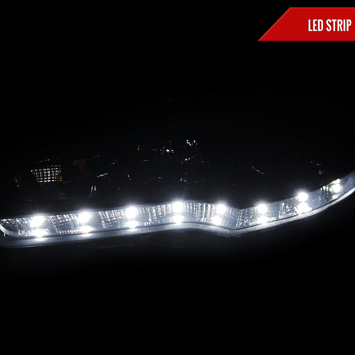 2008-2015 Mitsubishi Lancer EVO Projector Headlights w/ SMD LED Light Strip (Glossy Black Housing/Smoked Lens)