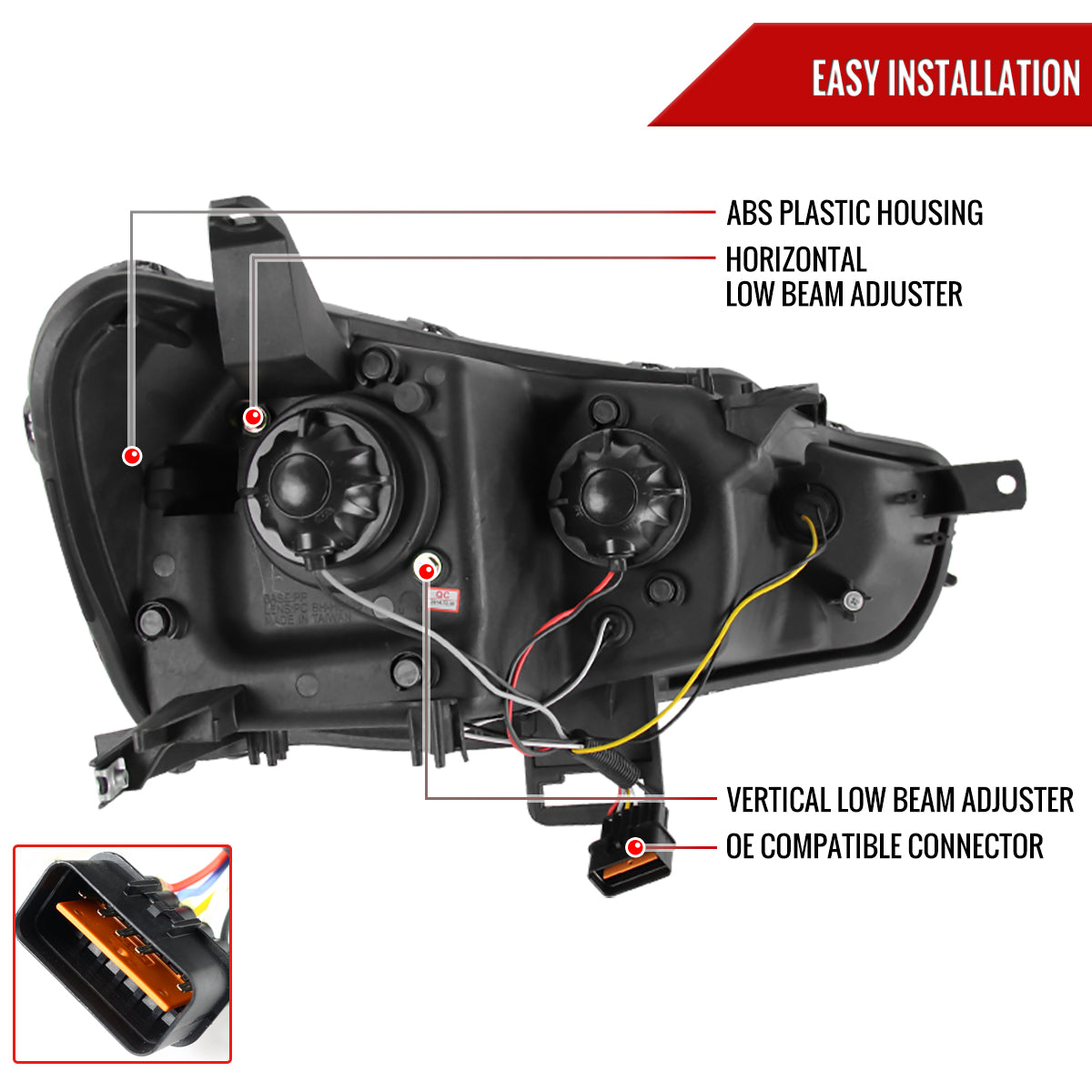2008-2015 Mitsubishi Lancer EVO Projector Headlights w/ SMD LED Light Strip (Glossy Black Housing/Smoked Lens)