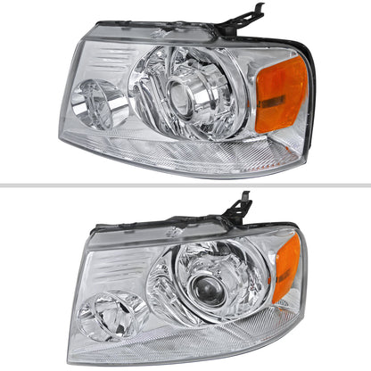 2004-2008 Ford F-150/ 2006-2008 Lincoln Mark LT Projector Headlights w/ Amber Reflectors (Chrome Housing/Clear Lens)