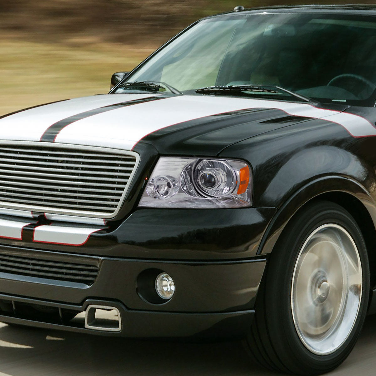 2004-2008 Ford F-150/ 2006-2008 Lincoln Mark LT Projector Headlights w/ Amber Reflectors (Chrome Housing/Clear Lens)
