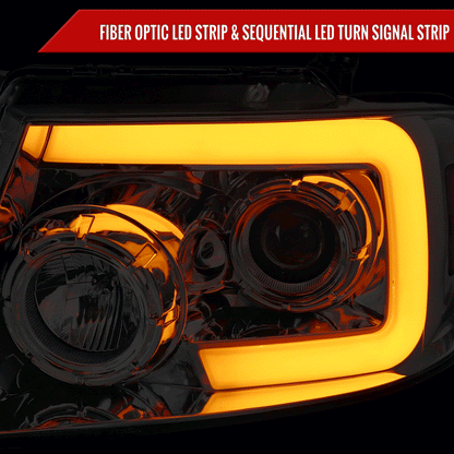 2004-2008 Ford F-150/ 2006-2008 Lincoln Mark LT Switchback Sequential LED C-Bar Projector Headlights (Chrome Housing/Clear Lens)