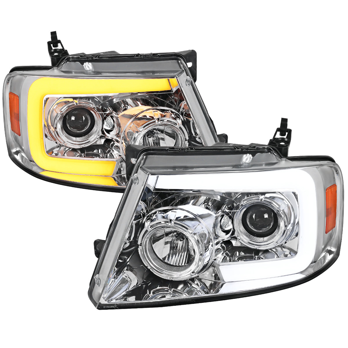 2004-2008 Ford F-150/ 2006-2008 Lincoln Mark LT Switchback Sequential LED C-Bar Projector Headlights (Chrome Housing/Clear Lens)