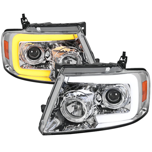 2004-2008 Ford F-150/ 2006-2008 Lincoln Mark LT Switchback Sequential LED C-Bar Projector Headlights (Chrome Housing/Clear Lens)