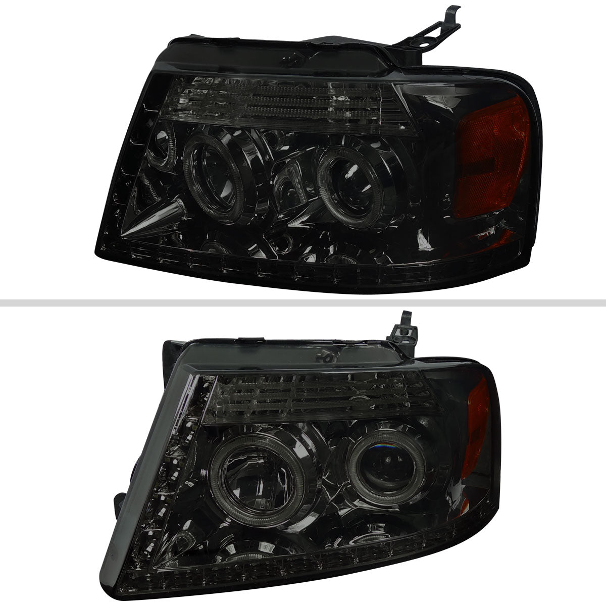 2004-2008 Ford F-150/ 2006-2008 Lincoln Mark LT Dual Halo Projector Headlights w/ LED Light Strip (Chrome Housing/Smoked Lens)
