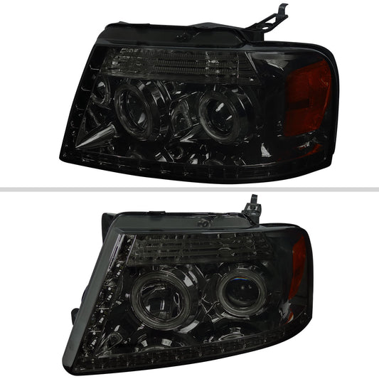 2004-2008 Ford F-150/ 2006-2008 Lincoln Mark LT Dual Halo Projector Headlights w/ LED Light Strip (Chrome Housing/Smoked Lens)