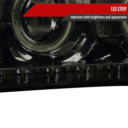 2004-2008 Ford F-150/ 2006-2008 Lincoln Mark LT Dual Halo Projector Headlights w/ LED Light Strip (Chrome Housing/Smoked Lens)