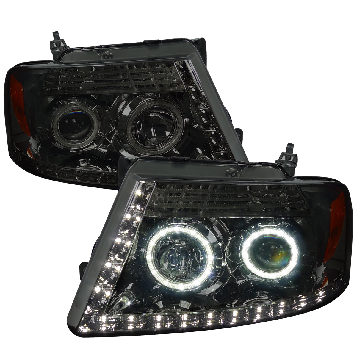 2004-2008 Ford F-150/ 2006-2008 Lincoln Mark LT Dual Halo Projector Headlights w/ LED Light Strip (Chrome Housing/Smoked Lens)