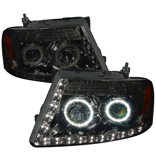 2004-2008 Ford F-150/ 2006-2008 Lincoln Mark LT Dual Halo Projector Headlights w/ LED Light Strip (Chrome Housing/Smoked Lens)