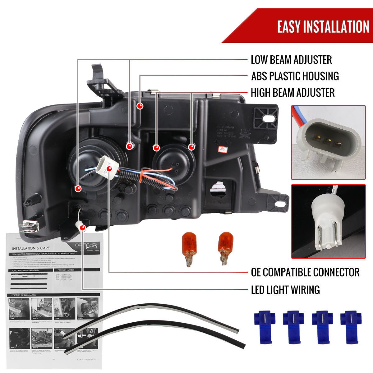 2004-2008 Ford F-150/ 2006-2008 Lincoln Mark LT LED C-Bar Projector Headlights (Glossy Black Housing/Smoked Lens)