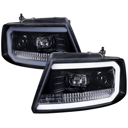 2004-2008 Ford F-150/ 2006-2008 Lincoln Mark LT LED C-Bar Projector Headlights (Glossy Black Housing/Smoked Lens)