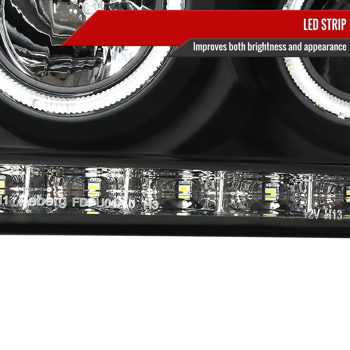 2004-2008 Ford F-150/ 2006-2008 Lincoln Mark LT Dual Halo Projector Headlights w/ LED Light Strip (Matte Black Housing/Clear Lens)